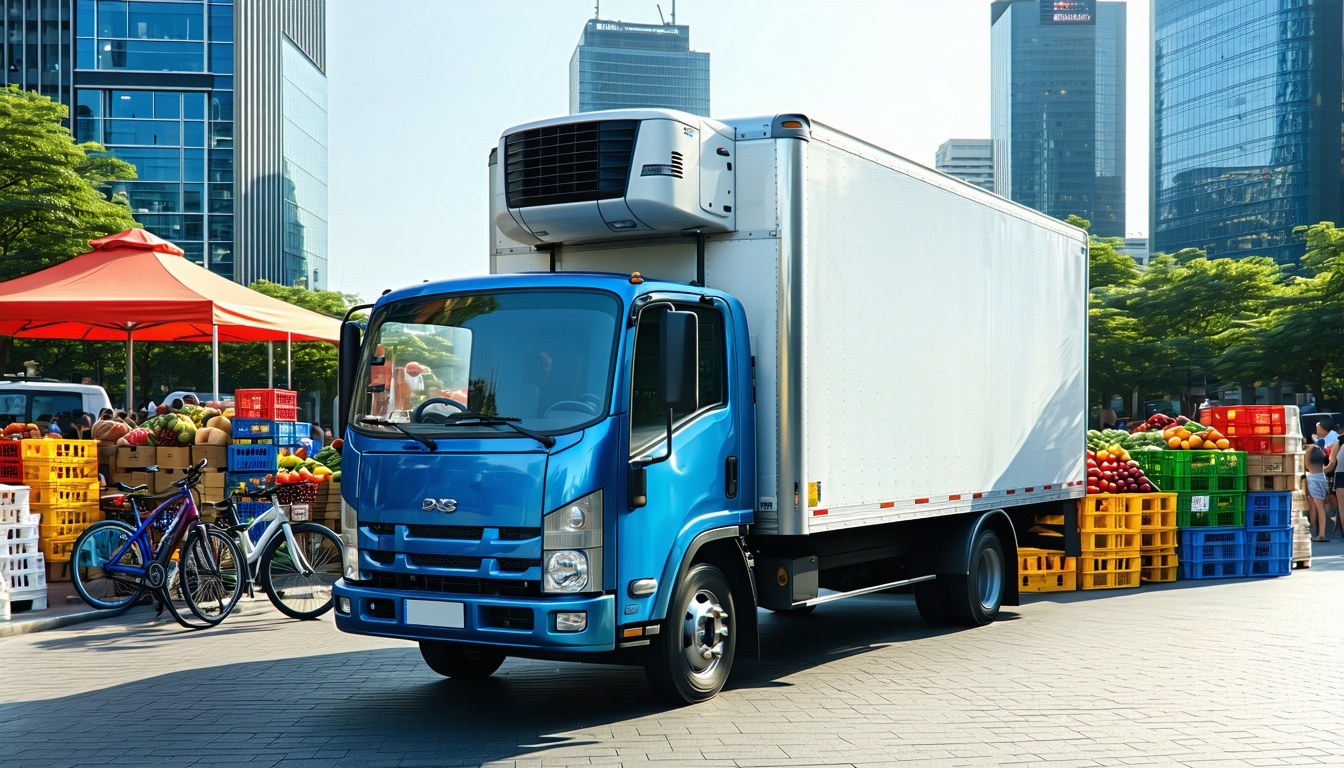 Mapa floty z danymi temperatury GPS Mapa GPS floty z ikonami temperatur dla każdej ciężarówki przewożącej żywność