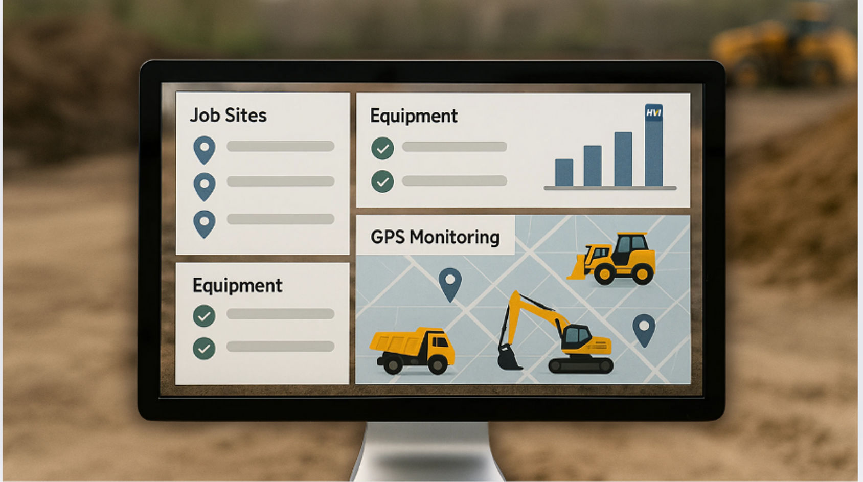 Duża flota żółtych koparek ładowarek i buldożerów stoi na placu budowy z robotnikami